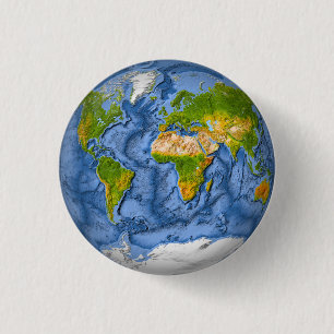 World map in a circle 3 cm round badge
