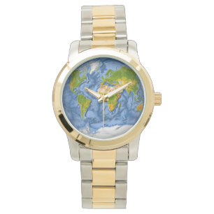World map in a circle watch