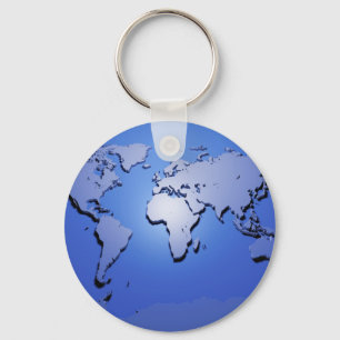 World Map in Blue Key Ring