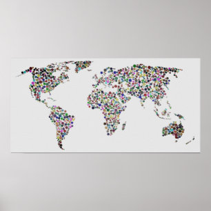 World Map in Fog Filter and Gray Background Poster
