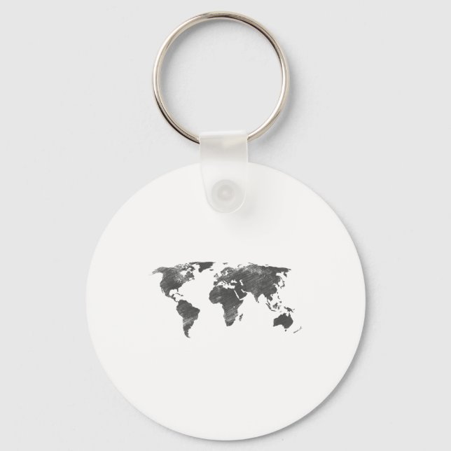 World Map In Grey, The World Maps _1  Key Ring (Front)