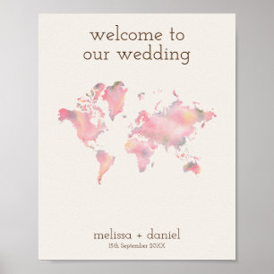 World Map in Pink Shades for Destination Wedding Poster