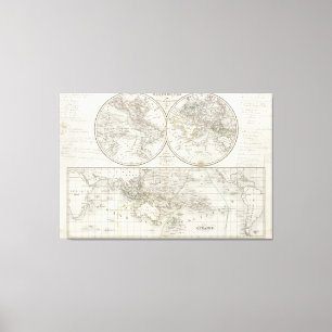 World Map in Two Hemispheres Canvas Print