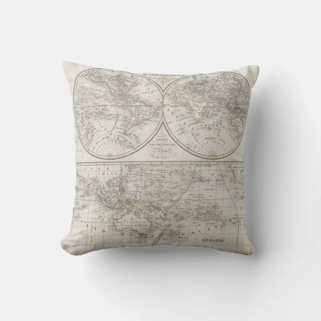 World Map in Two Hemispheres Cushion (Front)