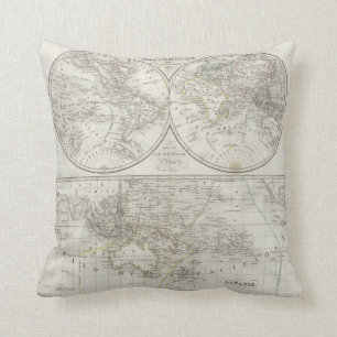 World Map in Two Hemispheres Cushion
