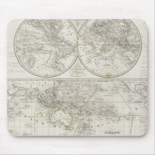 World Map in Two Hemispheres Mouse Mat