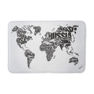 World Map in Typography Bath Mat