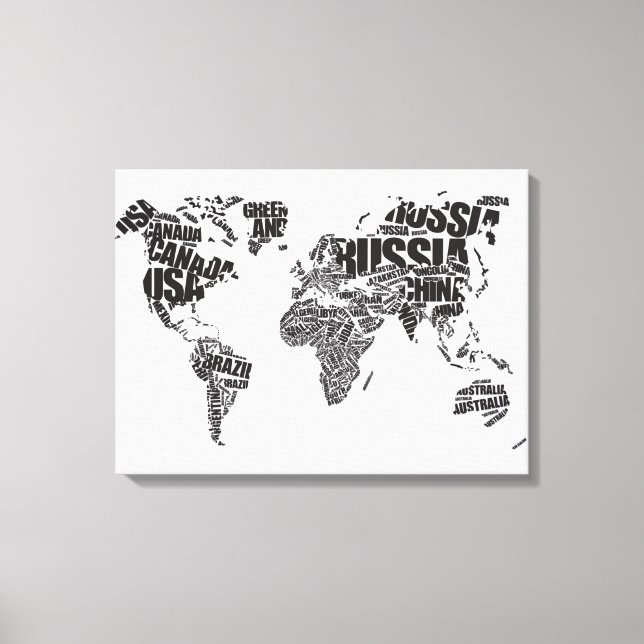 World Map in Typography Canvas Print (Front)