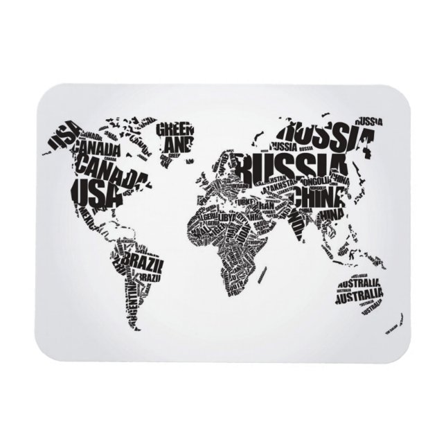 World Map in Typography Magnet (Horizontal)