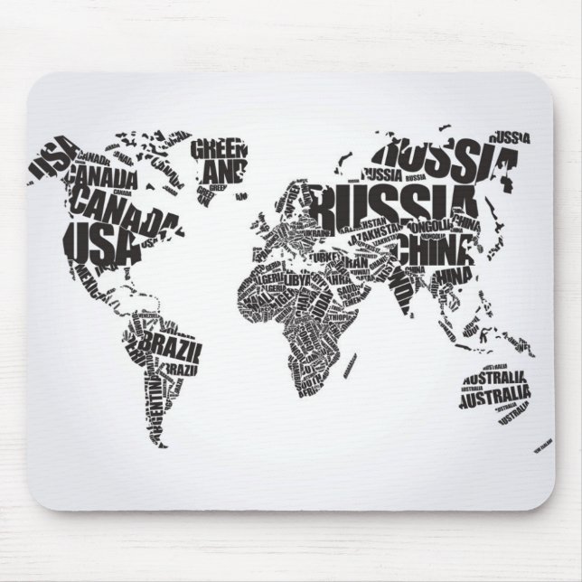 World Map in Typography Mouse Mat (Front)