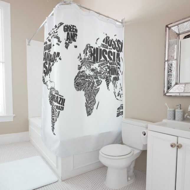 World Map in Typography Shower Curtain (In Situ)
