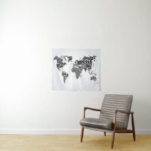 World Map in Typography Tapestry