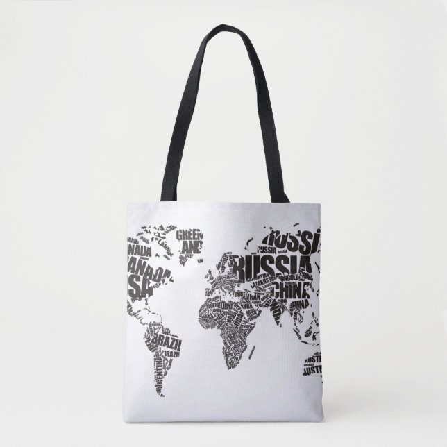 World Map in Typography Tote Bag (Front)
