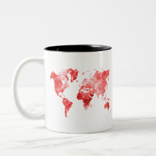 World map in water color Red Two-Tone Coffee Mug