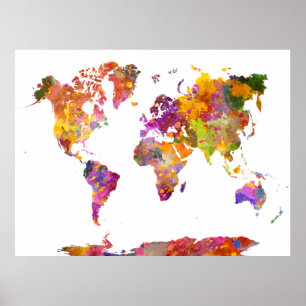 World map in watercolor 01 poster