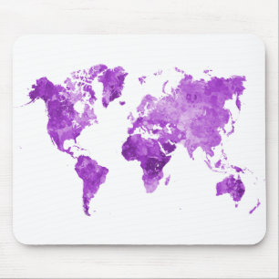 World map in watercolor 08 Purple Mouse Mat