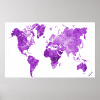 World map in watercolor 08 Purple