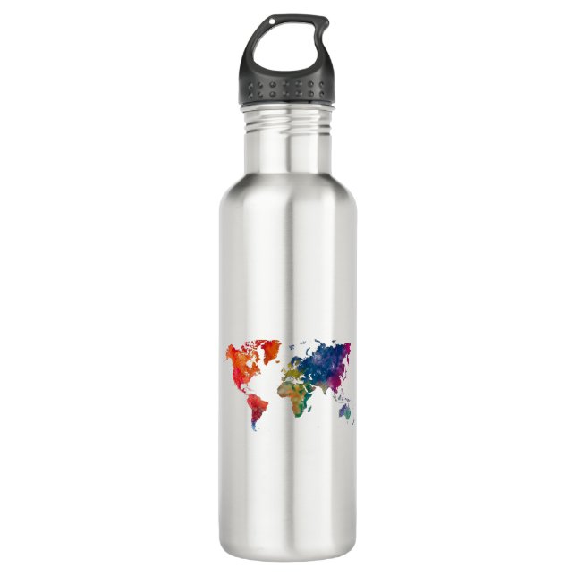 World map in watercolor 710 ml water bottle (Front)