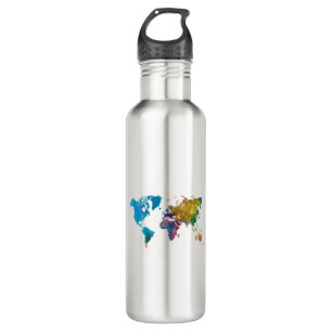 World map in watercolor 710 ml water bottle