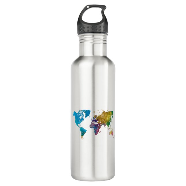 World map in watercolor 710 ml water bottle (Front)