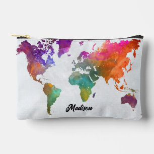 World Map In Watercolor Accessory Pouch