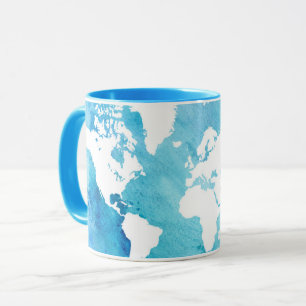 World Map In Watercolor Blues Mug
