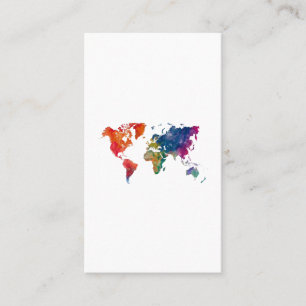 World map in watercolor business card