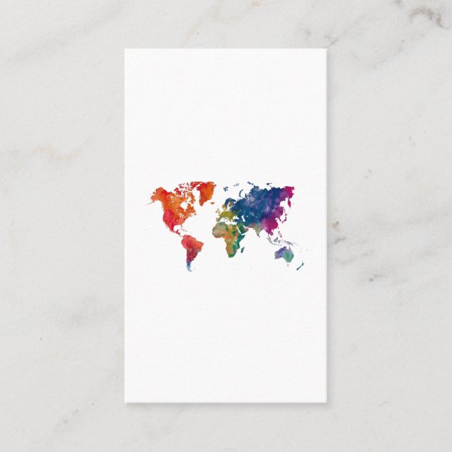 World map in watercolor business card (Front)
