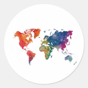 World map in watercolor classic round sticker