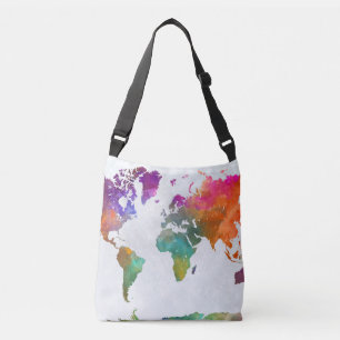 World Map In Watercolor Crossbody Bag