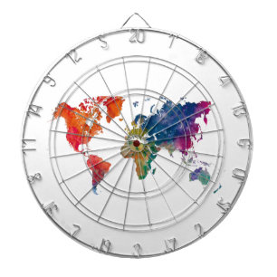 World map in watercolor dartboard