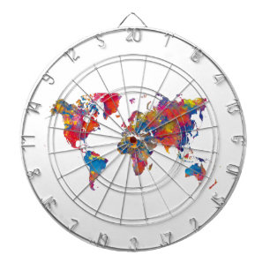 World map in watercolor dartboard