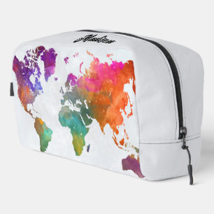 World Map In Watercolor Dopp Kit