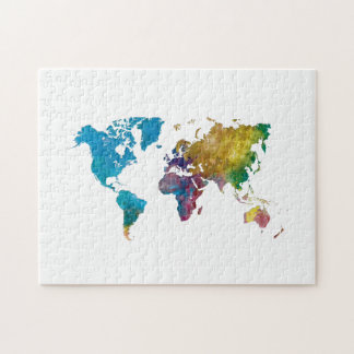 World map in watercolor jigsaw puzzle