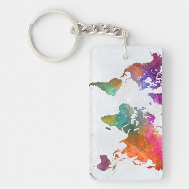 World Map In Watercolor Key Ring (Front)