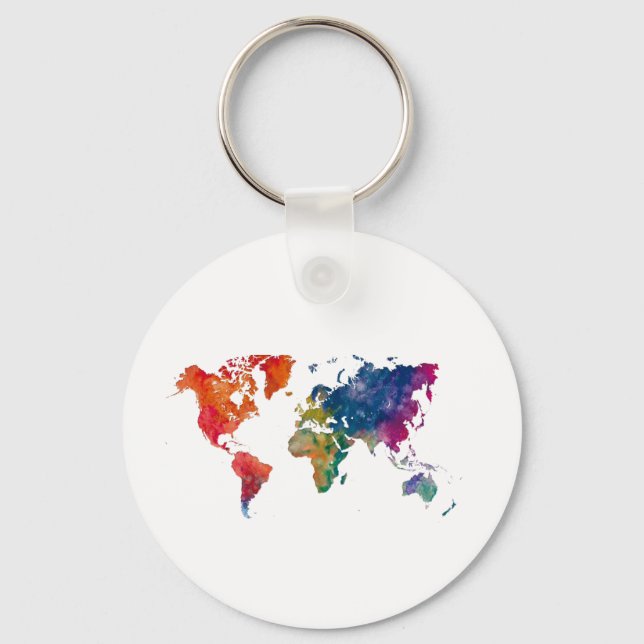World map in watercolor key ring (Front)
