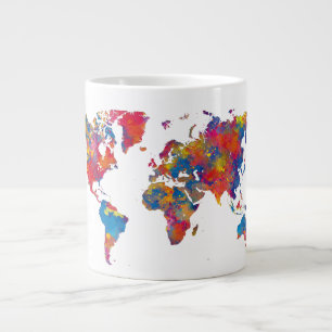 World map in watercolor large coffee mug