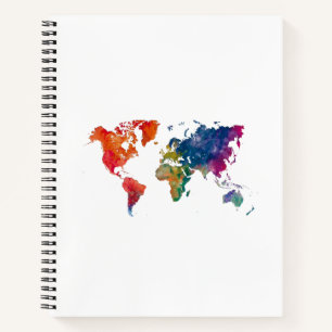 World map in watercolor notebook
