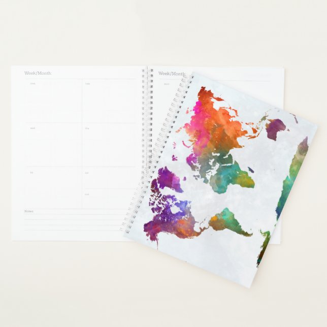World Map In Watercolor Planner (Display)