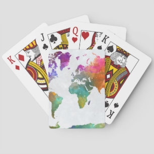 World Map In Watercolor Playing Cards