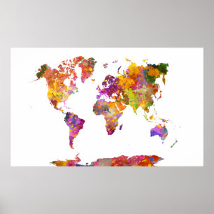 World map in watercolor poster