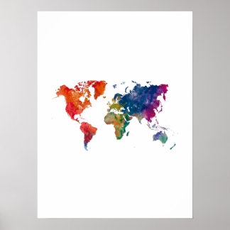 World map in watercolor poster