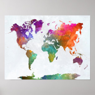 World Map In Watercolor Poster