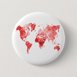 World map in watercolor Red 6 Cm Round Badge