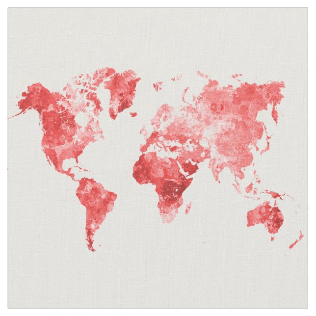 World map in watercolor Red Fabric (Close Up)