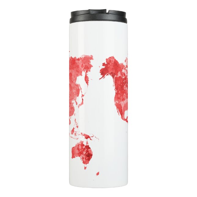 World map in watercolor Red Thermal Tumbler (Back)