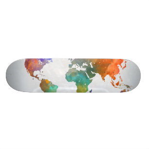 World Map In Watercolor Skateboard