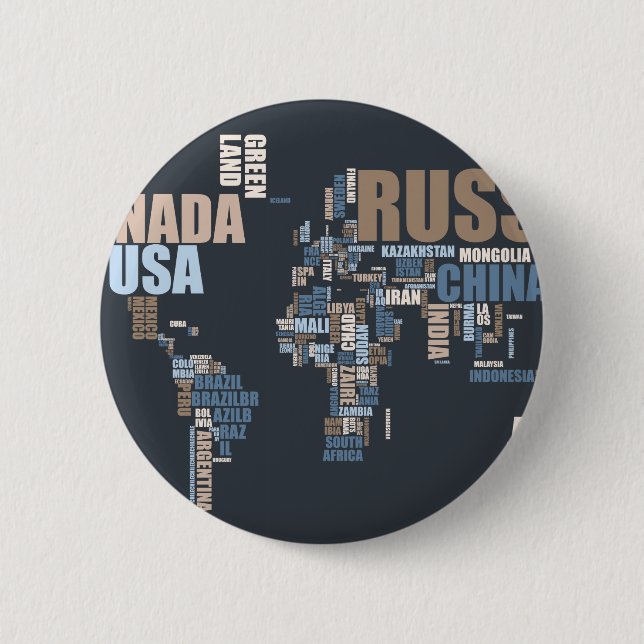 World Map in Words 6 Cm Round Badge (Front)