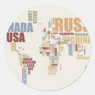World map in words classic round sticker