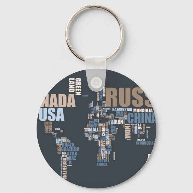 World Map in Words Key Ring (Front)